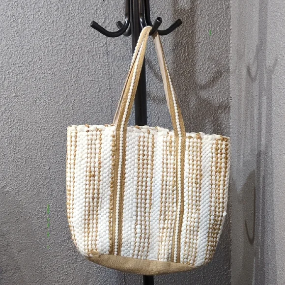 Elegant Cream and Tan Women's Tote Bag - Picture 1 of 7